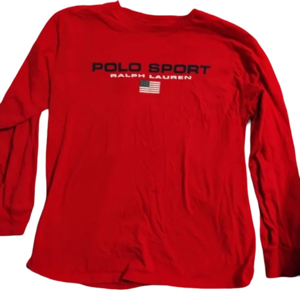 🚨5/$25🚨Ralph Lauren Boys Xl Polo Sport Red Crewneck Longsleeve Shirt